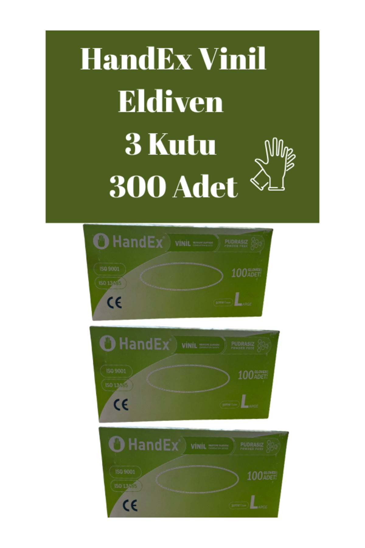 Vinil Muayene Eldiveni L Beden 3 Adet